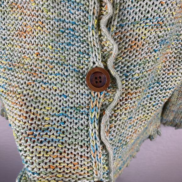 BCBGMaxAzria Ruffled Marled Knit Cardigan Green Multi Womens Size XL Boho Y2K - Picture 4 of 10